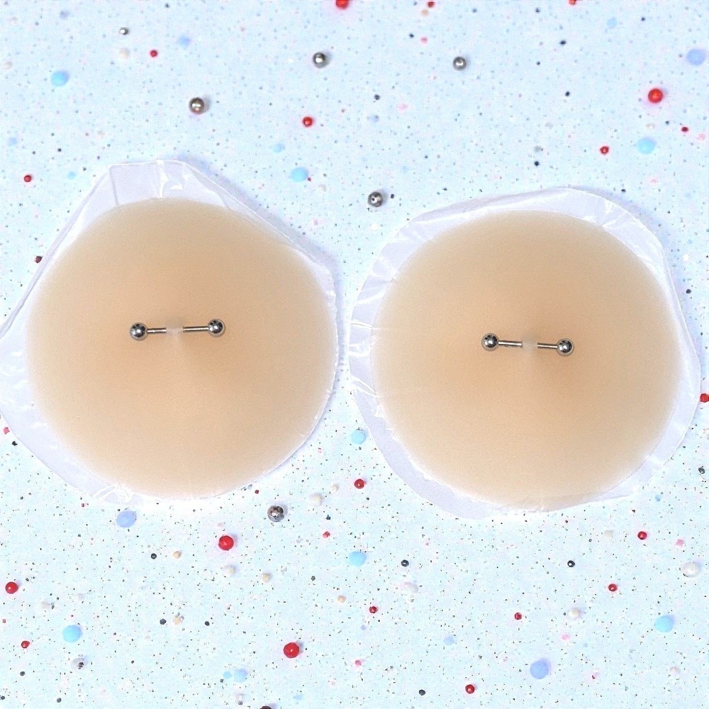 New Fake Piercing Nipple Pasties Seamless Ivory Adhesiveโ Pierced Breast Pads